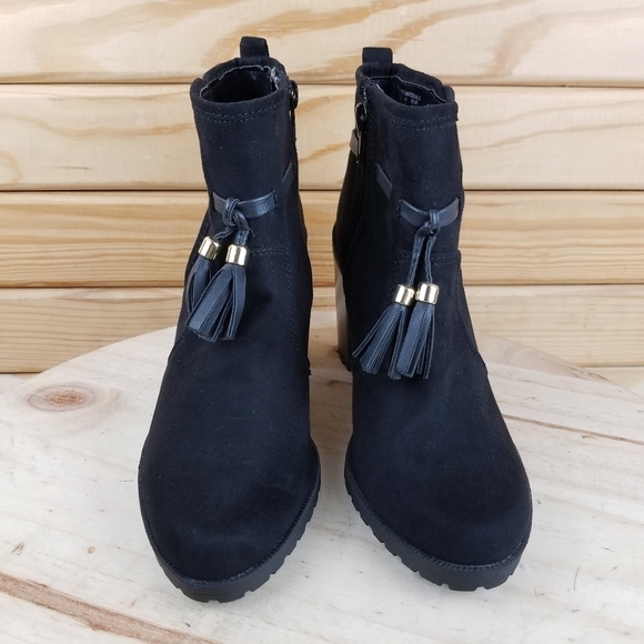 Black Faux Leather / Suede High Heel Booties 6 US Boot Side Zip NEW Jaclyn Smith - Picture 3 of 11